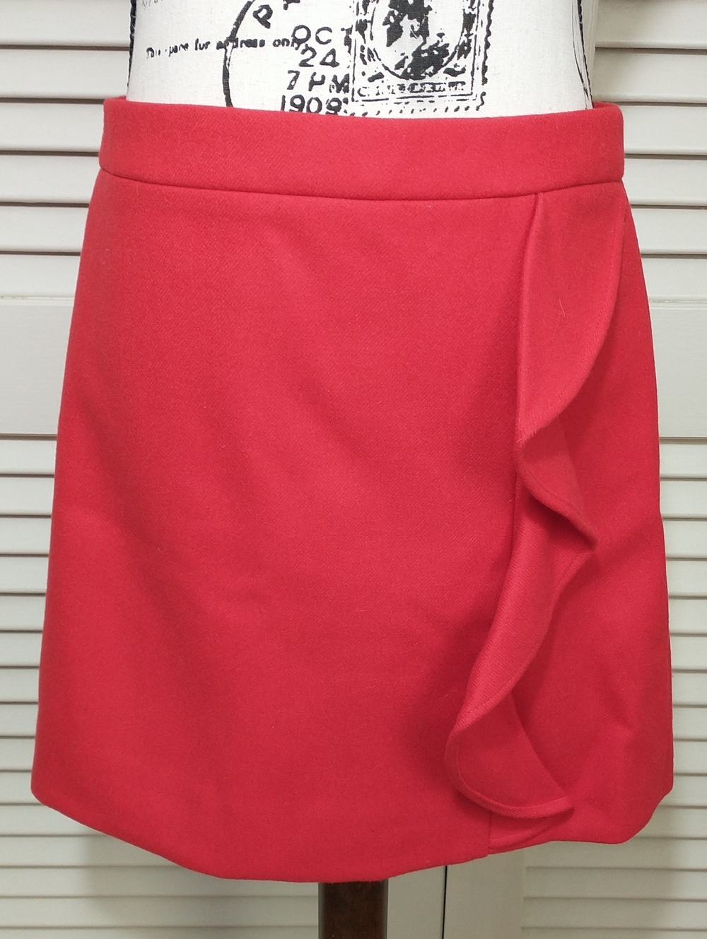 NEW J Crew Red Wool Mini Skirt, Size 4, Holiday, Christmas, Cottage Core, Granny